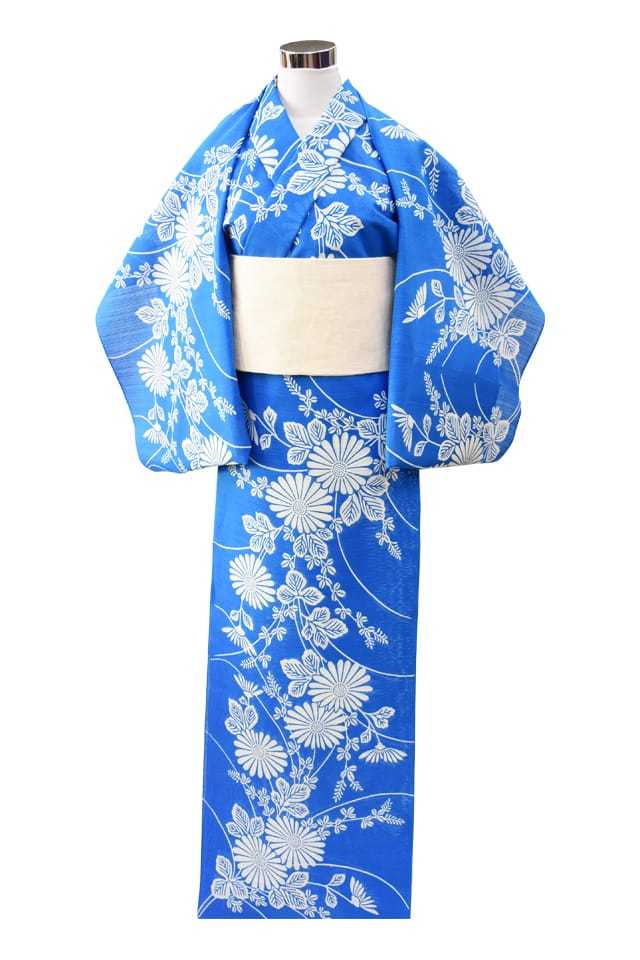 高品質 薄クリーム地 綿絽 yu2098 レディース浴衣 花柄 送料込み 新品 - 浴衣