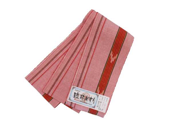 琉球かすり半巾帯】薄紅地赤絣