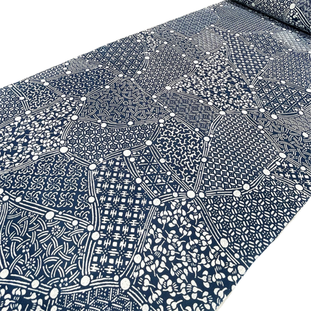 『縮長板本染中形』寄せ柄小紋 七宝青海波 竺仙オンラインストアー