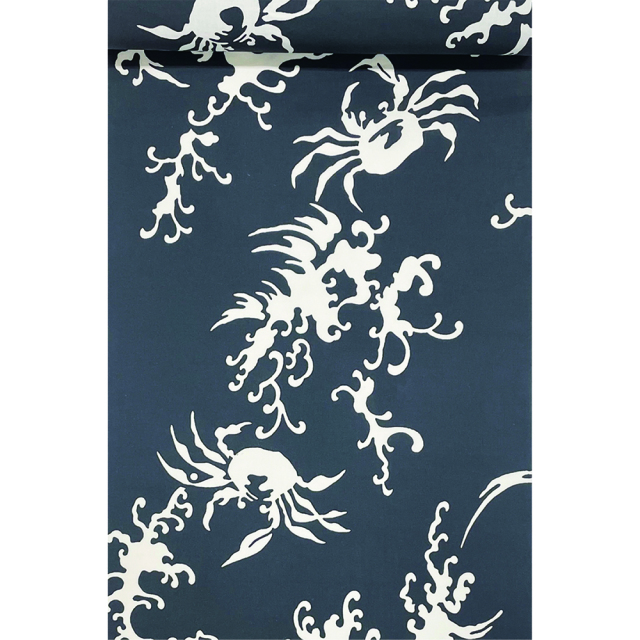 コーマ地染江戸好キング』波頭に蟹 グレー地