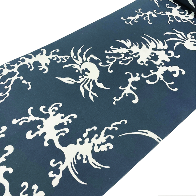 コーマ地染江戸好キング』波頭に蟹 グレー地