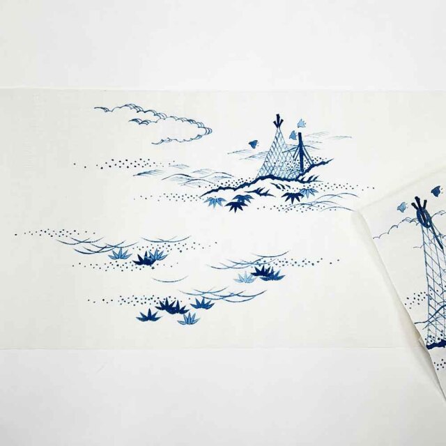 手描き染麻名古屋帯』網干 