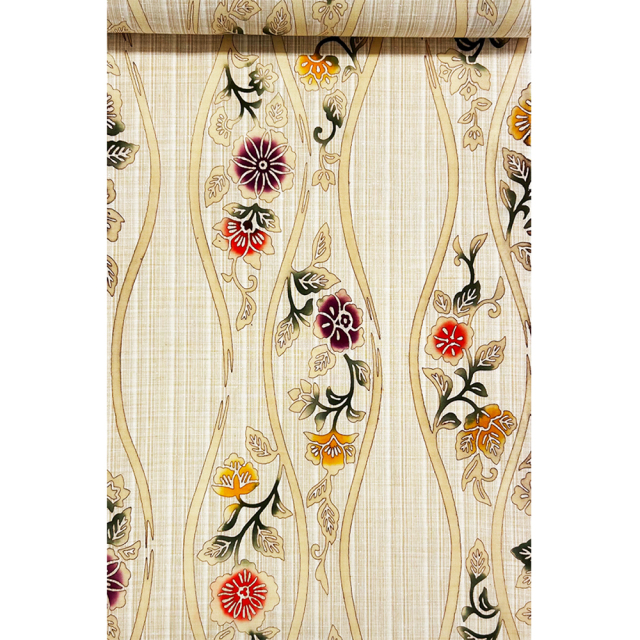 アンティークの染め紬 カラフルな立涌 玉むし』茶紬 立涌更紗