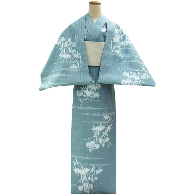 かげろうゆかた地染』八つ橋（菖蒲） グレー