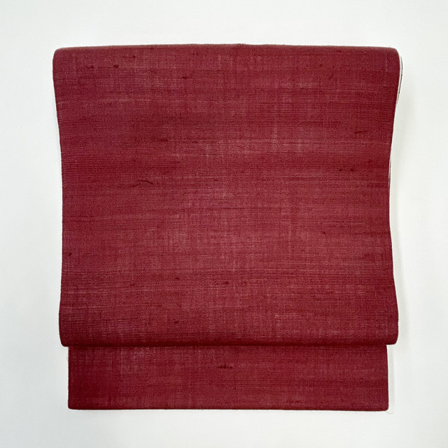 アウトレット『麻八寸帯』臙脂×生成