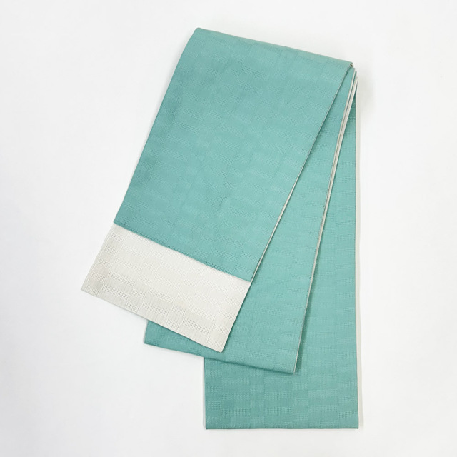 アウトレット『麻市松半幅帯』ミント×生成