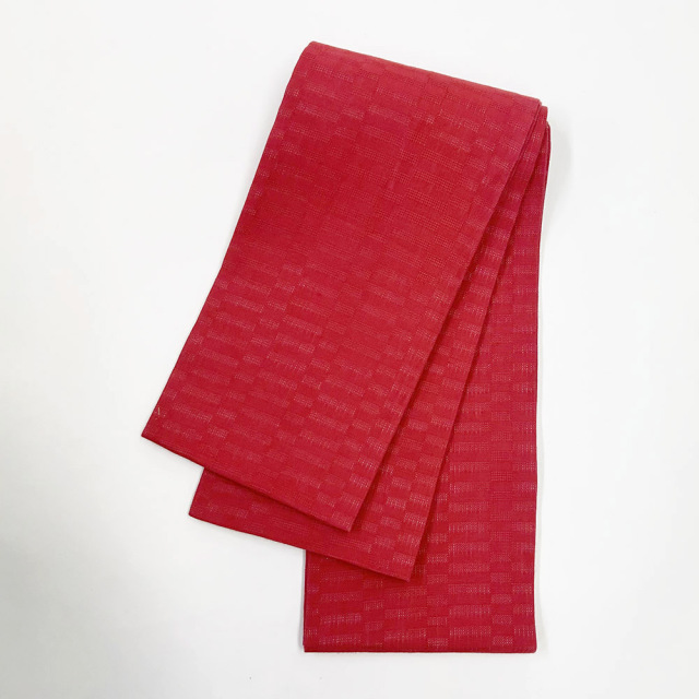 アウトレット『麻市松半幅帯』赤