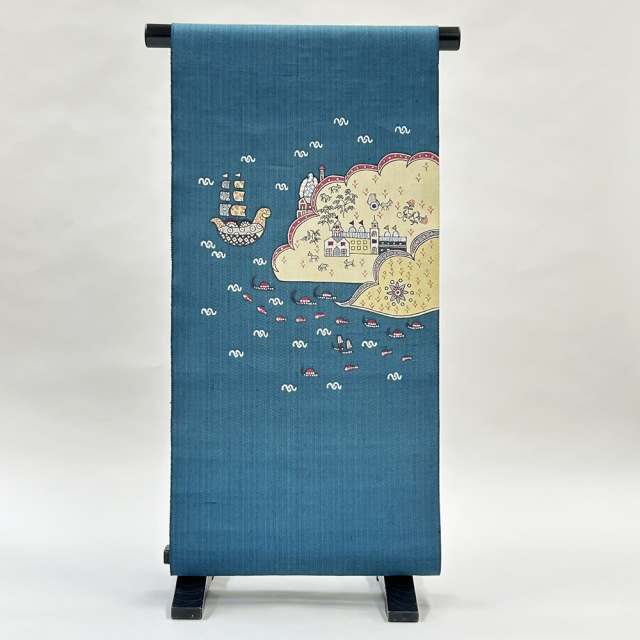 さくまる　江戸小紋　切り嵌め模様　+名古屋帯+付け帯+帯揚げ+古帛紗 染名古屋帯』手描き更紗 南蛮船