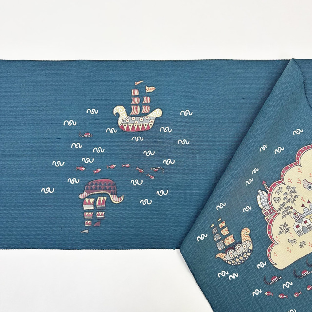 染名古屋帯』手描き更紗 南蛮船