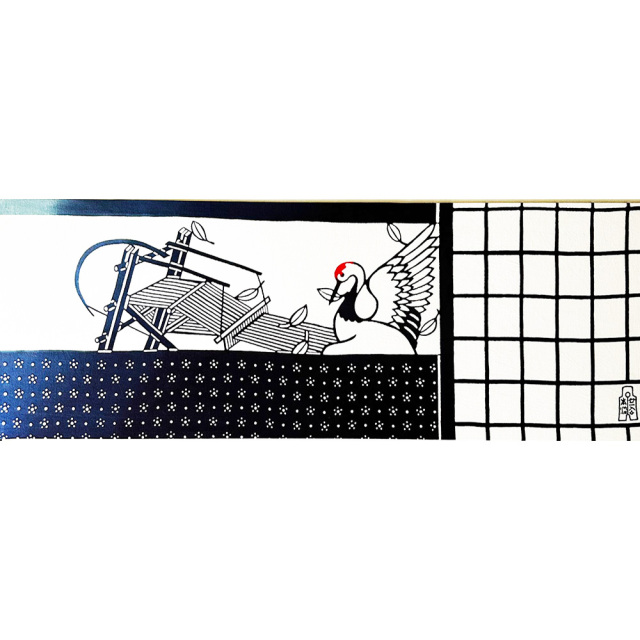 鶴の手描き絵画 黒フレーム付き 鶴の画 【公式通販】
