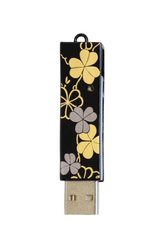 竺仙　本漆塗ＵＳＢメモリ　クローバー・黒