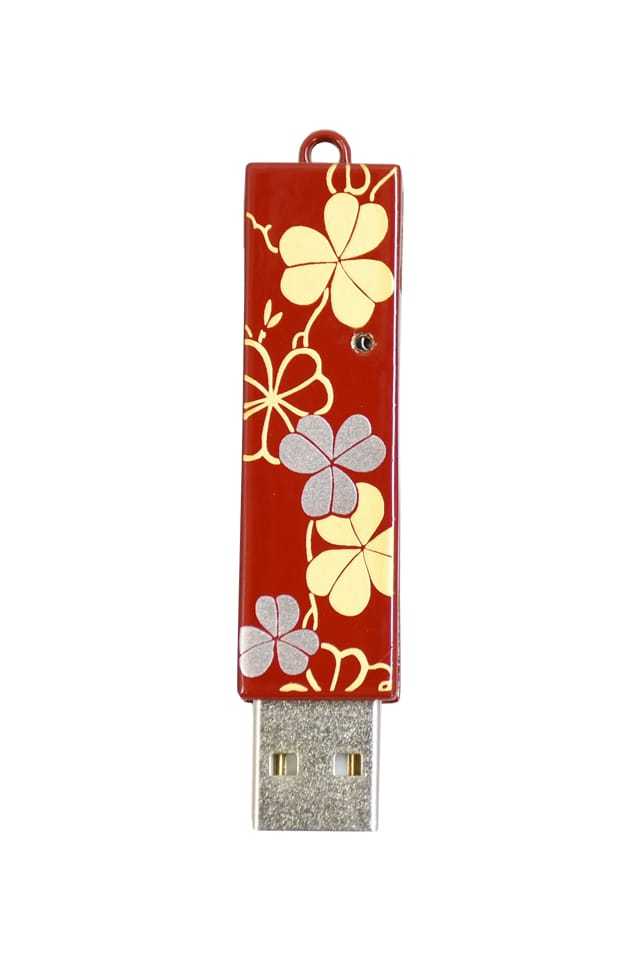 竺仙　本漆塗ＵＳＢメモリ　クローバー・赤
