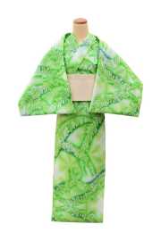 『板締ゆかた：キングサイズ』芭蕉の葉　グリーン