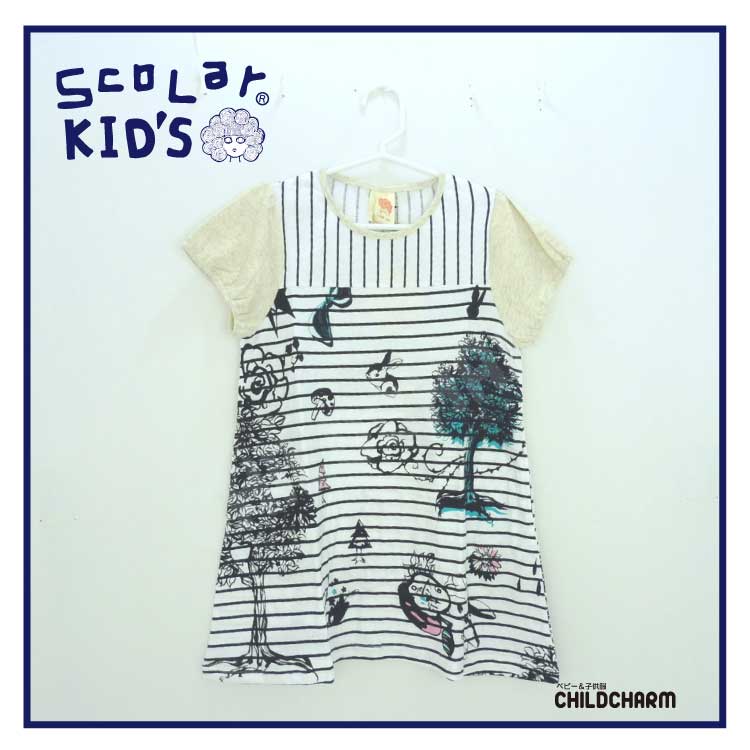 【30%OFFSALE】ＳｃｏＬａｒ(スカラー)ボーダーメルヘン柄ワンピース【メール便可能】