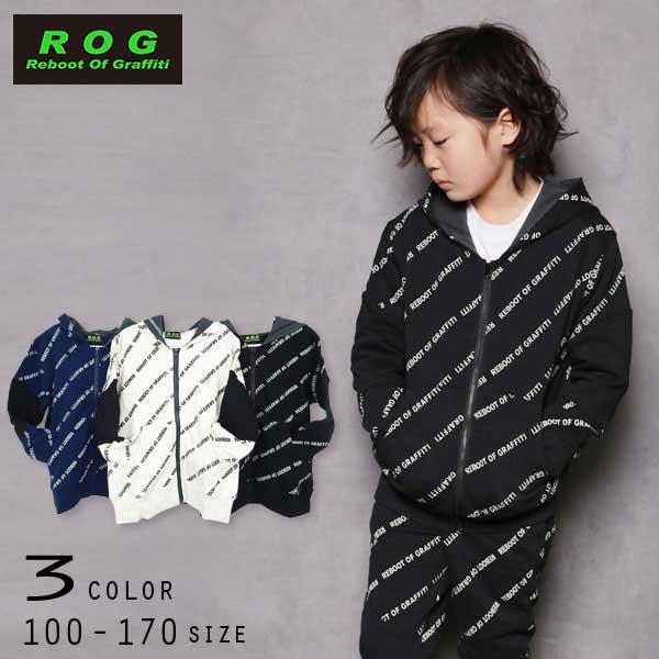 【30%OFFSALE】R.O.G Reboot(リブート)ロゴ総柄パーカージャケット【140サイズまでメール便可能】