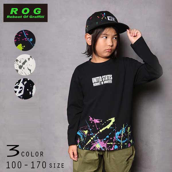 【SALE】R.O.G(アールオージー)裾ペイントビックロングＴシャツ【メール便送料無料】