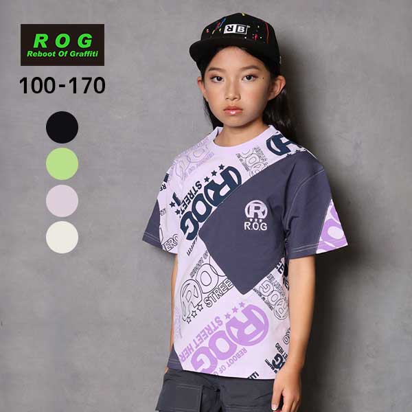 【20％OFFSALE】R.O.G(アールオージー)ロゴ総柄切替ビック半袖Ｔシャツ【メール便可能】