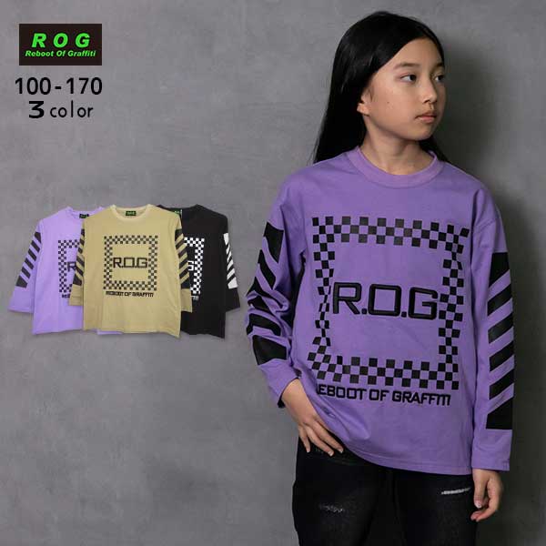 R.O.G(アールオージー)スクエアロゴ刺繍ビック長袖Ｔシャツ【メール便送料無料】