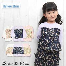 【30％OFFSALE】Bateau Bleue(バトーブルー)リボン＆花柄切替チュニックＴシャツ【メール便送料無料】