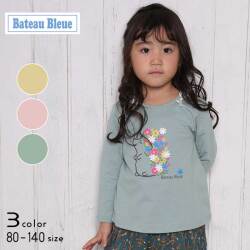 【20%OFFSALE】Bateau Bleue(バトーブルー)花＆ハリネズミプリント長袖Tシャツ【メール便送料無料】