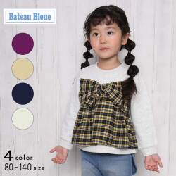 【20%OFFSALE】Bateau Bleue(バトーブルー)総柄＆リボン切替トレーナー【メール便送料無料】
