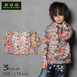 【30％OFFSALE】Reboot(リブート)ロゴ総柄ビックパーカー【120サイズまでメール便送料無料】