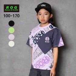【20％OFFSALE】R.O.G(アールオージー)ロゴ総柄切替ビック半袖Ｔシャツ【メール便可能】