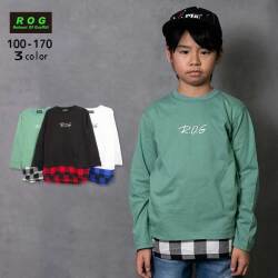 R.O.G(アールオージー)チェック切替長袖Ｔシャツ【メール便送料無料】