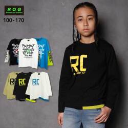 【2025秋冬新作】R.O.G(アールオージー)手書き風＆切替ロゴ長袖Ｔシャツ【メール便送料無料】
