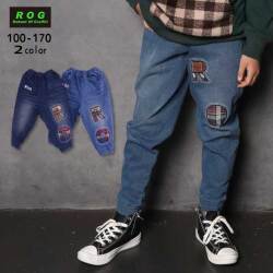 【2025秋冬新作】R.O.G(アールオージー)ロゴ入りデニムロングパンツ【メール便送料無料】