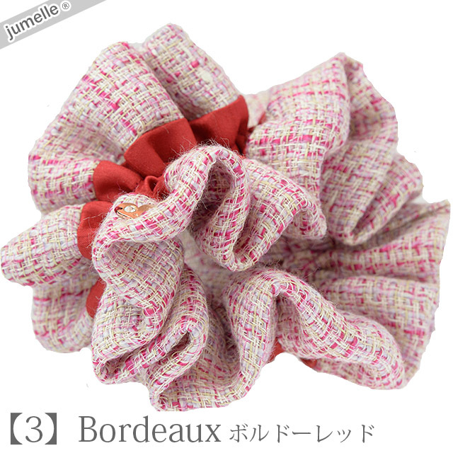 高級シュシュ】スワロフスキービジュー付！ジュメル神戸国産ツイード