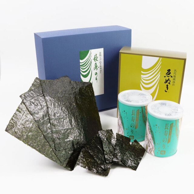 長寿のり　ジャンボ缶　全形焼きのり　詰合せ　上　焼きのり12本