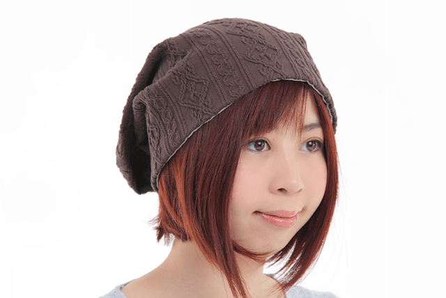 アランタック　ブラウン　斜め　裏地付き　脱毛帽子　おしゃれ　リプロ