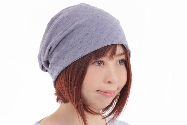 プチフルール　モーヴ　斜め　脱毛帽子　夏向け　薄い　軽い　深い　リプロ