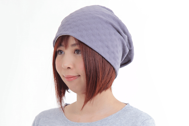 プチフルール　モーヴ　斜め　脱毛帽子　夏向け　薄い　軽い　深い　リプロ