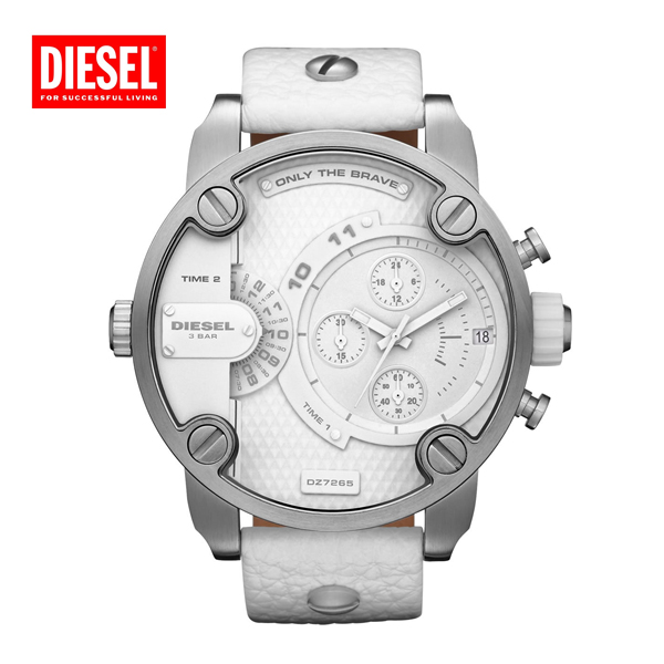 （送料無料） DIESEL ディーゼル デュアルタイム クロノグラフ アナログ腕時計 DZ7265 ホワイトレザーベルト　並行輸入品