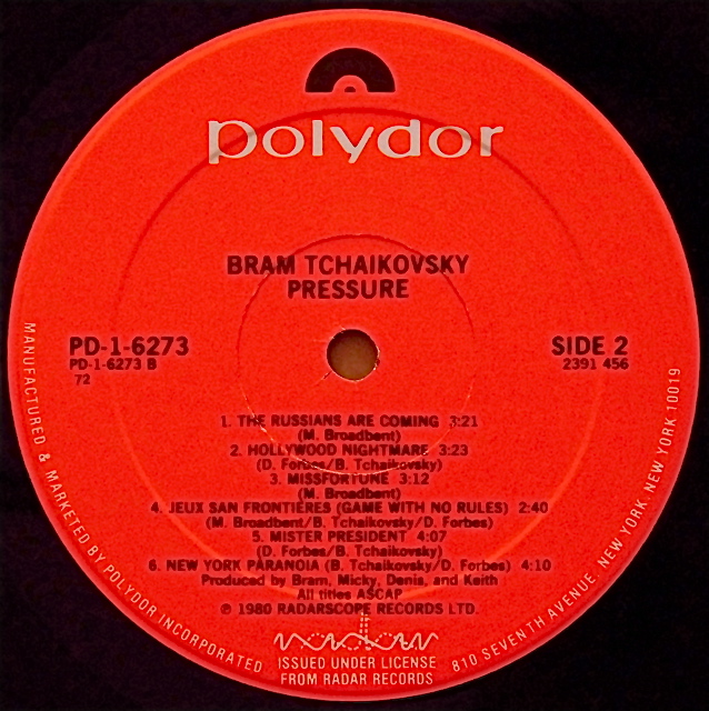 BramTchaikovsky Pressureブラムチャイコフスキー　レコード BRAM TCHAIKOVSKY / Pressure