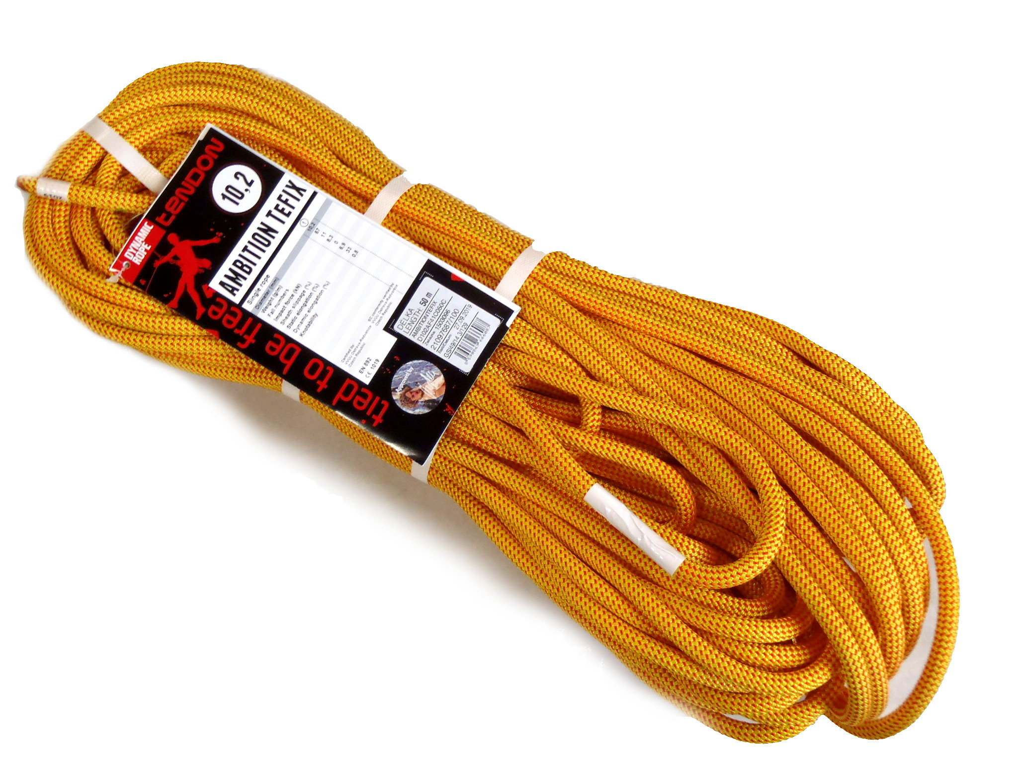 テンドン クライミングロープ アンビションTefix 10.2mm 50m イエロー コンプリートシールド加工