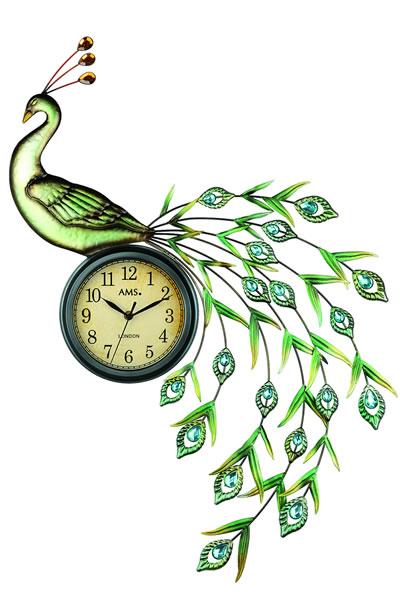 おしゃれなクジャクのロートアイアン装飾デザイン掛け時計。 AMS9447