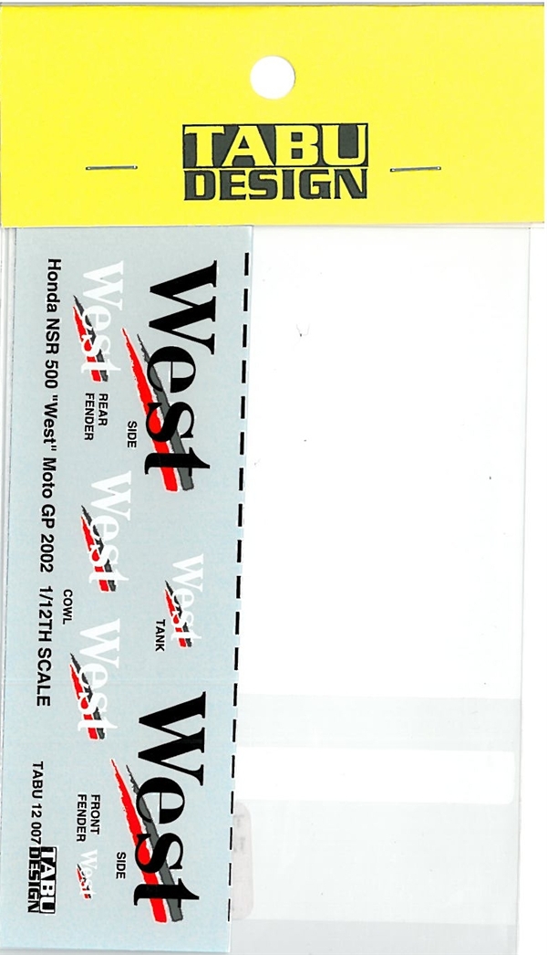 TABU12007 1/12 NSR500用"West"2002デカール（ミニチャンプス社対応）