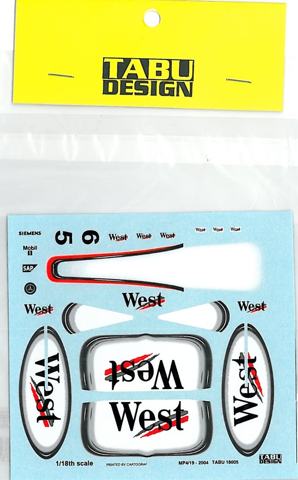 TABU18005 1/18 MP4/19 タバコデカール（HOT WHEEL社対応）