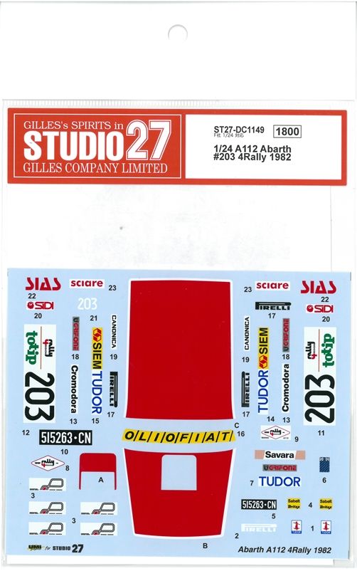 DC1149　1/24  A112 Abarth #203 4Rally 1982　(F社1/24 対応）