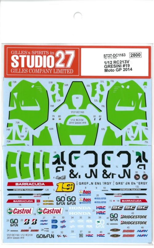 DC1163　1/12　RC213VGRESINI#19 Moto GP 2014   (H社1/24対応）