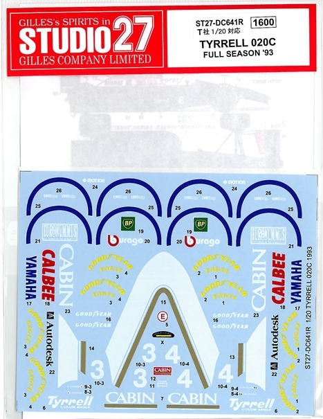 DC641R　TYRRELL　020C　FULL　SEASON’93　　T社1/20対応