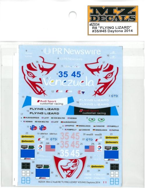MZ034 R8 "FLYING LIZARD"#35/#45 Daytona 2014  （K社ミニッツ対応）