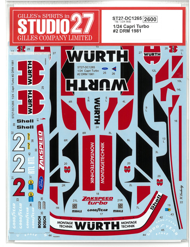 DC1265 1/24 Capri Turbo #2 DRM 1981 (T社1/24対応）　STUDIO27　 TAMIYA 1/24  FORD ZAKSPEED CAPRI TURBO