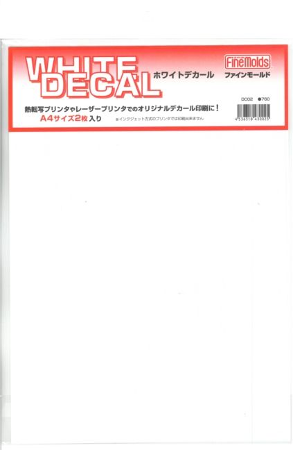 fmdc02  ホワイトデカール　”オリジナルデカール印刷”　用紙　A4近似　2枚入り
