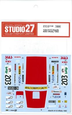 DC1149　1/24  A112 Abarth #203 4Rally 1982　(F社1/24 対応）