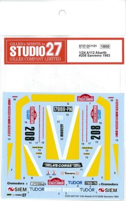 DC1151　1/24  A112 Abarth #208 Sanremo  1983　(F社1/24 対応）