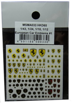 MSMA033_1  European car emblem stickers (1/12, 1/18, 1/24, 1/43 Ferrari, Porsche, Lamborghini)